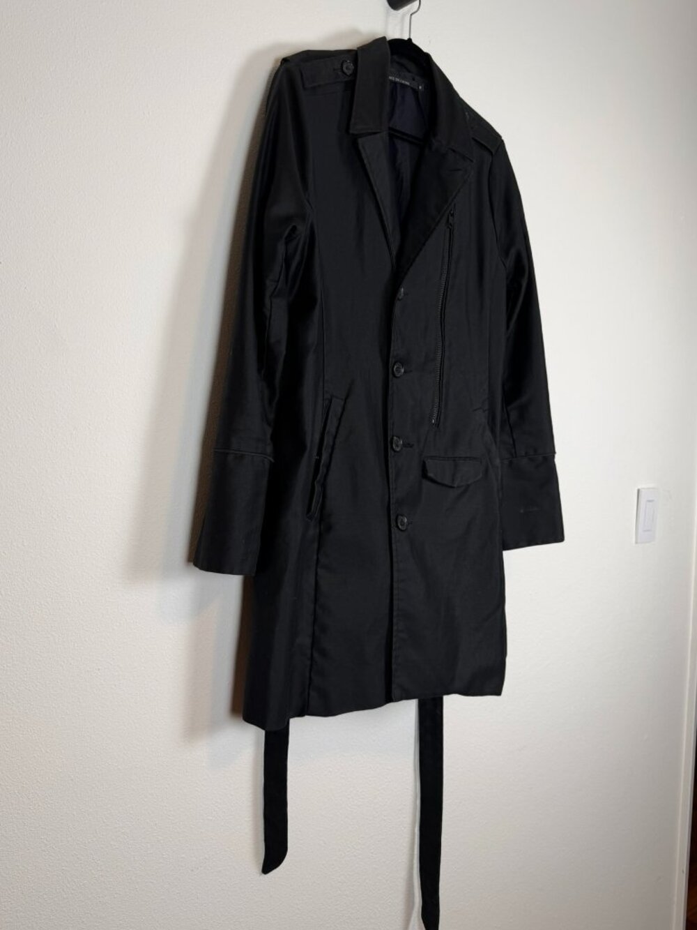 Nice Collective Black Belted Moto Trench Coat Cotton Medium - Picture 3 of 16